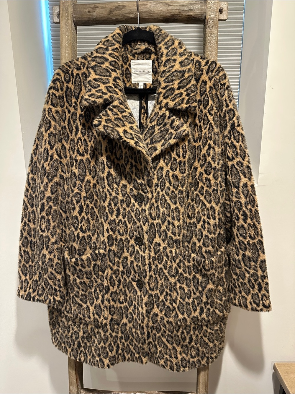 Avec Les Filles Leopard Print Teddy Coat in Tan and Black